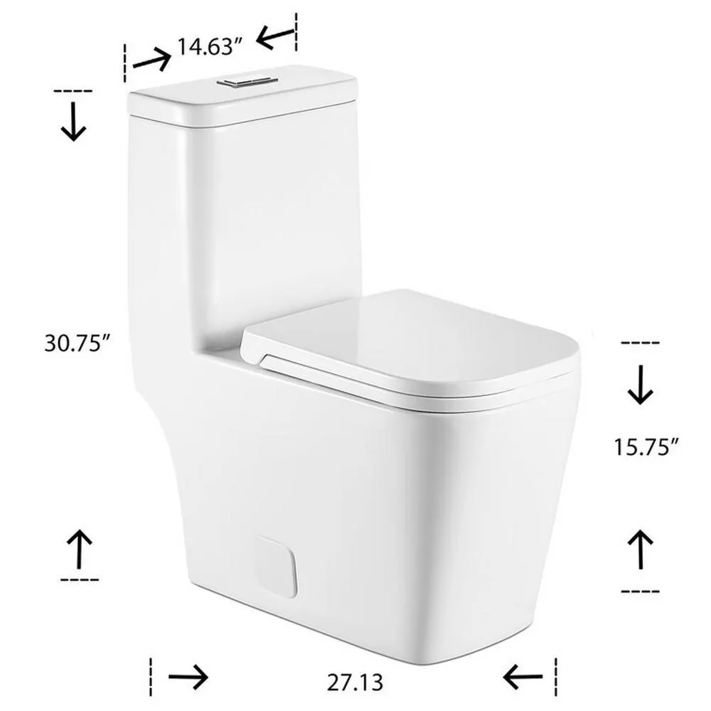 Fashion Toilet 1-Piece 1.28 GPF Double Flush Toilet White Square Toilet With Seat, photo 7 of 8