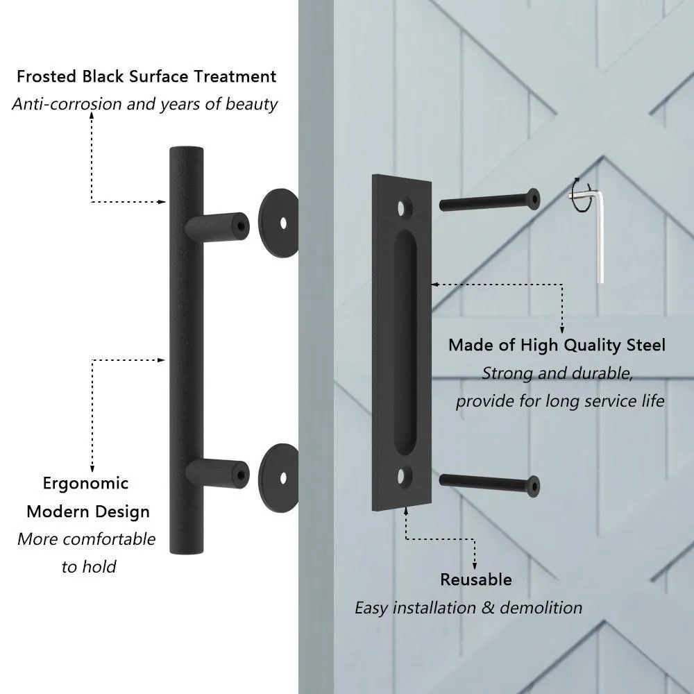 Boyel Living 12 in. Black Ladder Pull and Flush Sliding Barn Door Handle Set (2-Pack), photo 3 of 7