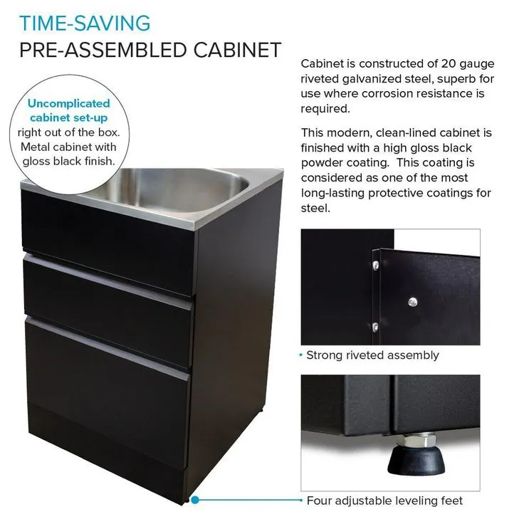 All-in-One 44.8 in. x 22 in. x 35 in. Metal Drop-In Laundry/Utility Sink and Cabinet in Black, photo 4 of 13