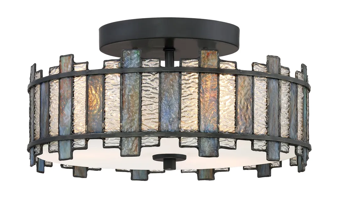 Quoizel Sentry 14-in Matte Black Tiffany Semi-Flush Mount Light, photo 5 of 12