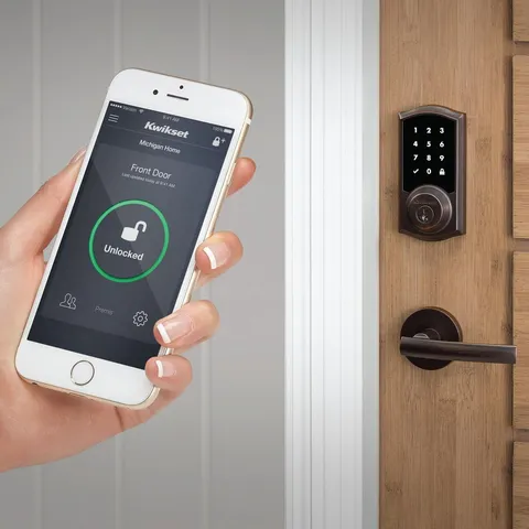 Z-Wave SmartCode Touchscreen Satin Nickel Single Cylinder Electronic Deadbolt featuring Milan Hall/Closet Lever