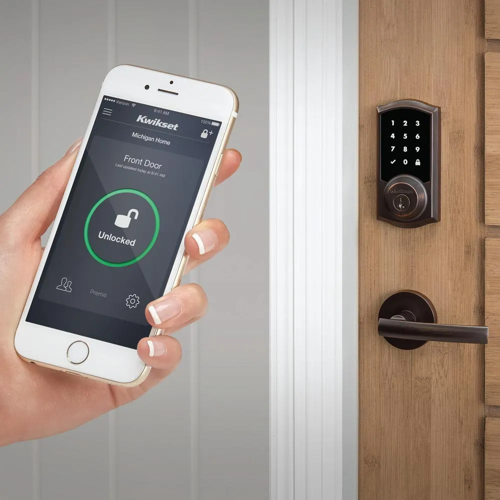 Kwikset Premis Touchscreen Smart Lock Venetian Bronze Single Cylinder Electronic Deadbolt featuring Milan Hall/Closet Lever, photo 2 of 3
