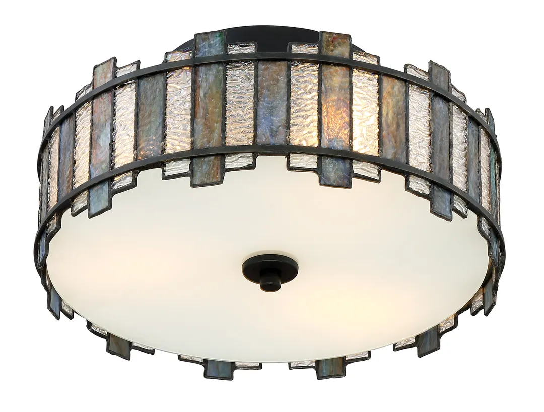 Quoizel Sentry 14-in Matte Black Tiffany Semi-Flush Mount Light, photo 7 of 12