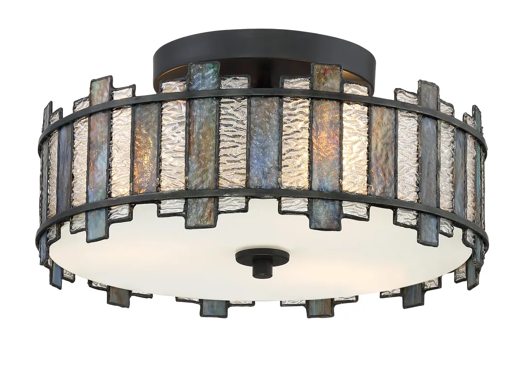 Quoizel Sentry 14-in Matte Black Tiffany Semi-Flush Mount Light, photo 6 of 12