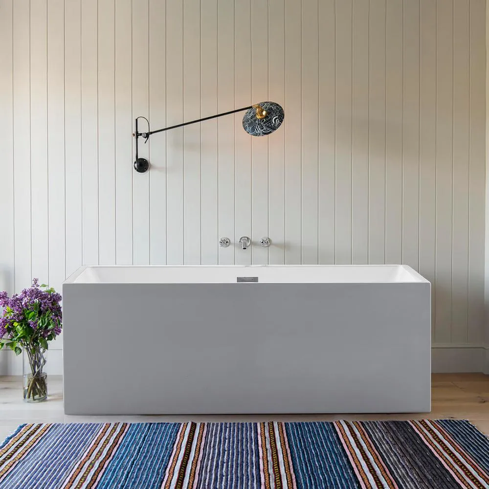 Rectangle 67 in. x 32 in. x 24 in. Contemporary Soaking Acrylic Flatbottom Freestanding Bathtub with Overflow, White, photo 4 of 8