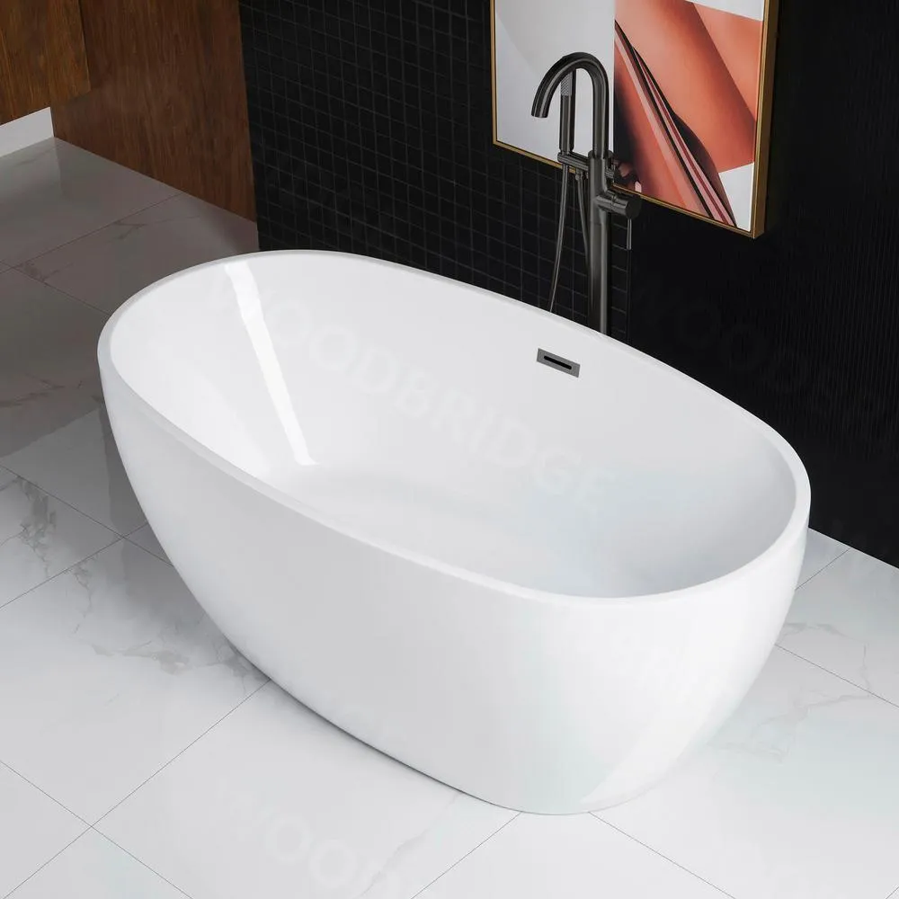 WOODBRIDGE Westfield 55 in. Acrylic Freestanding Double-Ended Soaking Bathtub with Drain and Overflow, White, photo 4 of 7