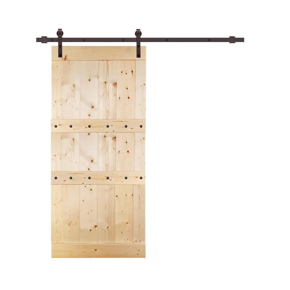 CALHOME Clavos 42 in. x 84 in. Brown Stained Solid Pine Wood Interior Sliding Barn Door with Sliding Door Hardware Kit, photo 10 of 11