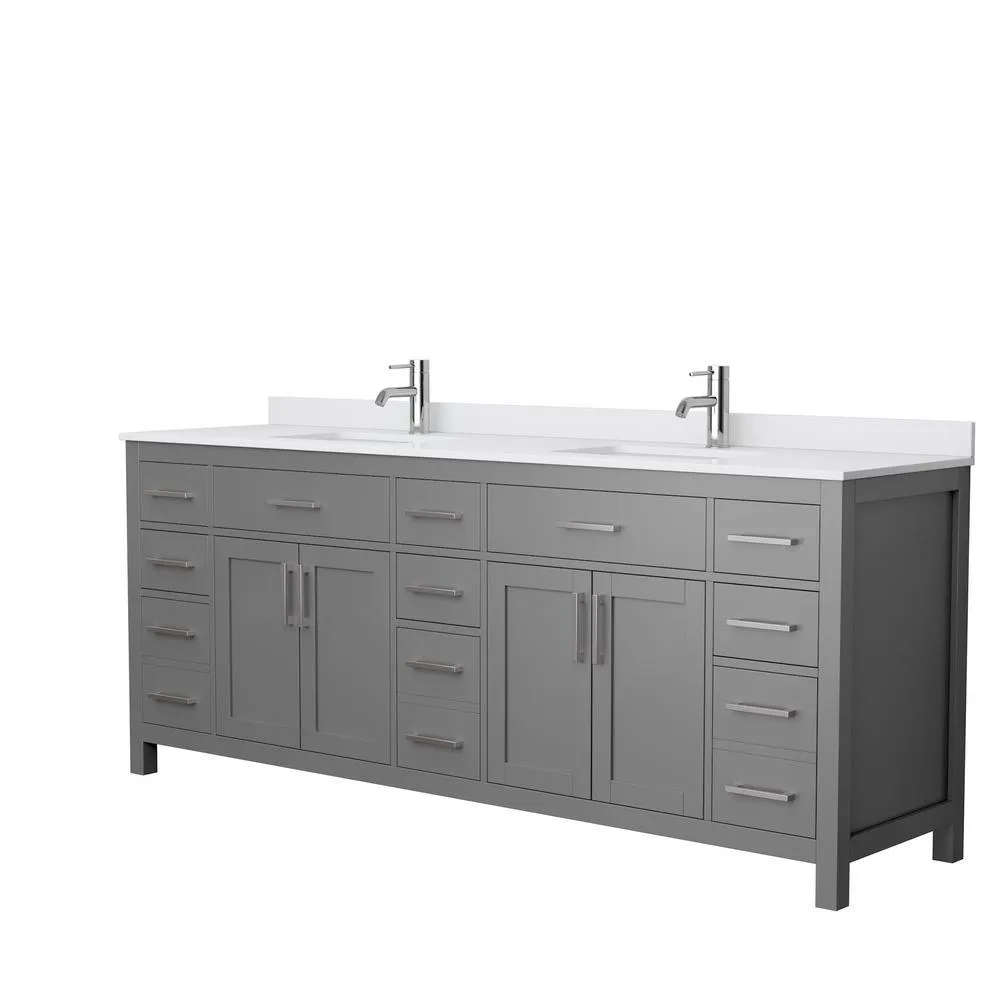 Beckett 72 in. W x 22 in. D Double Bath Vanity in Dark Gray with Cultured Marble Vanity Top in Carrara with White Basins, photo 33 of 53