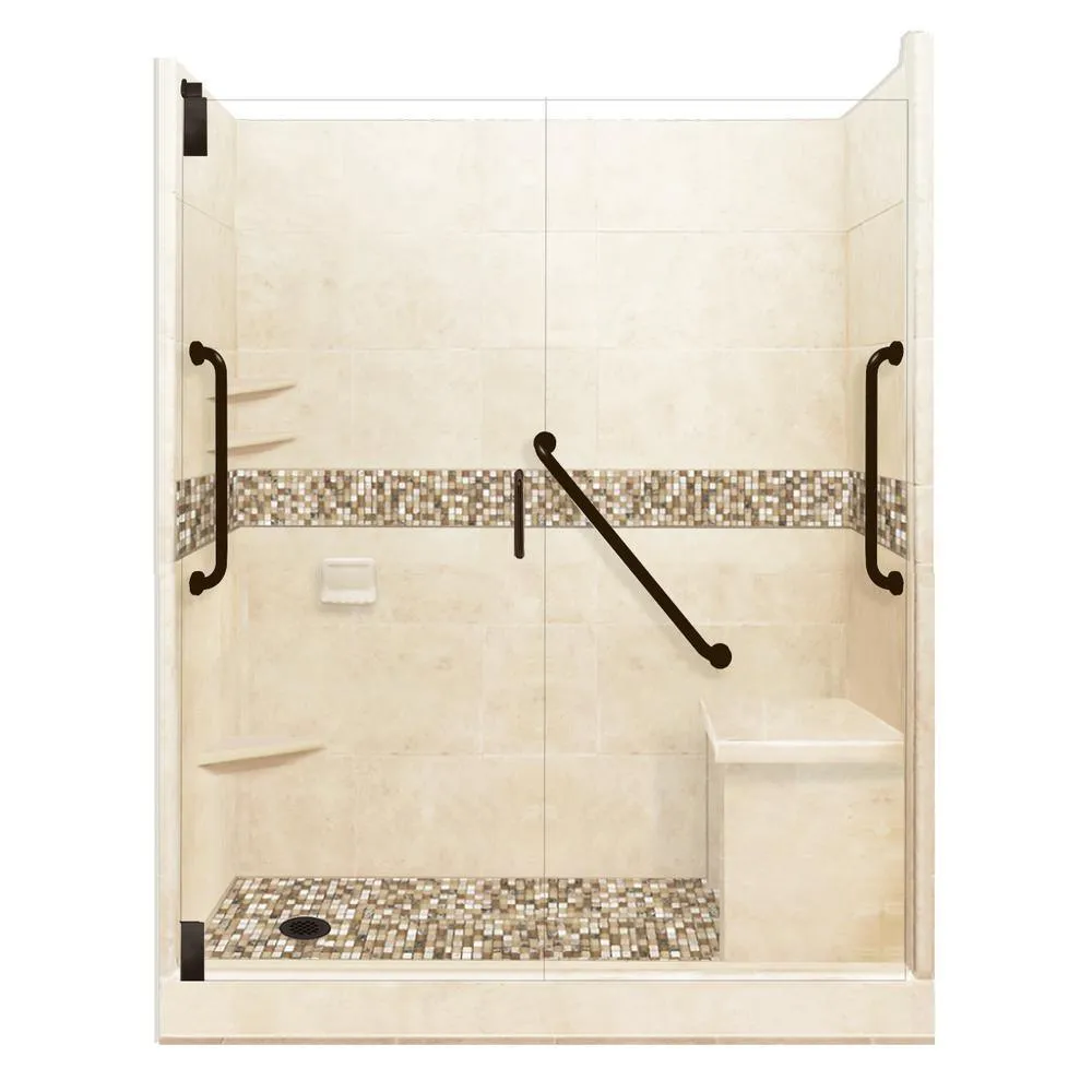 Roma Freedom Grand Hinged 36 in. x 60 in. x 80 in. Right Drain Alcove Shower Kit in Desert Sand and Old Bronze Hardware, photo 6 of 7