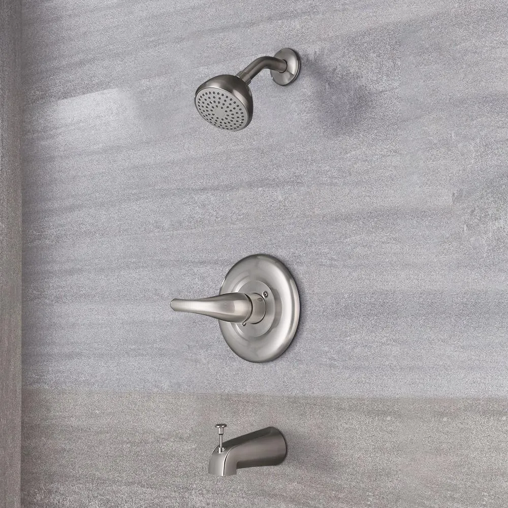 6-7/8 in. Brass 1-Spray Patterns Wall Mount Shower Head in Brushed Nickel, photo 2 of 4