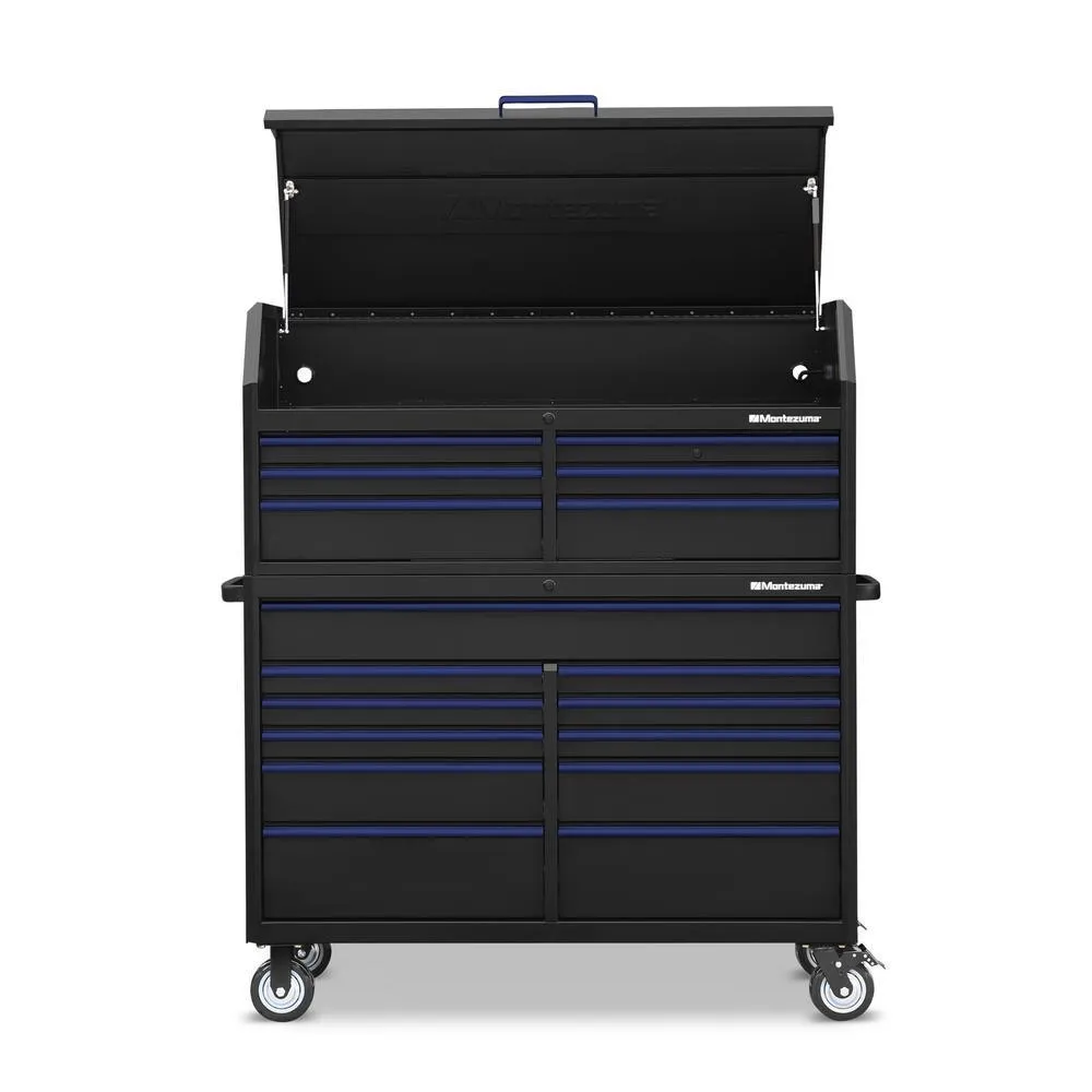 24 in. x 56 in. 17-Drawer Tool Chest and Cabinet Combo with Power and USB Outlets in Black and Blue, photo 5 of 15