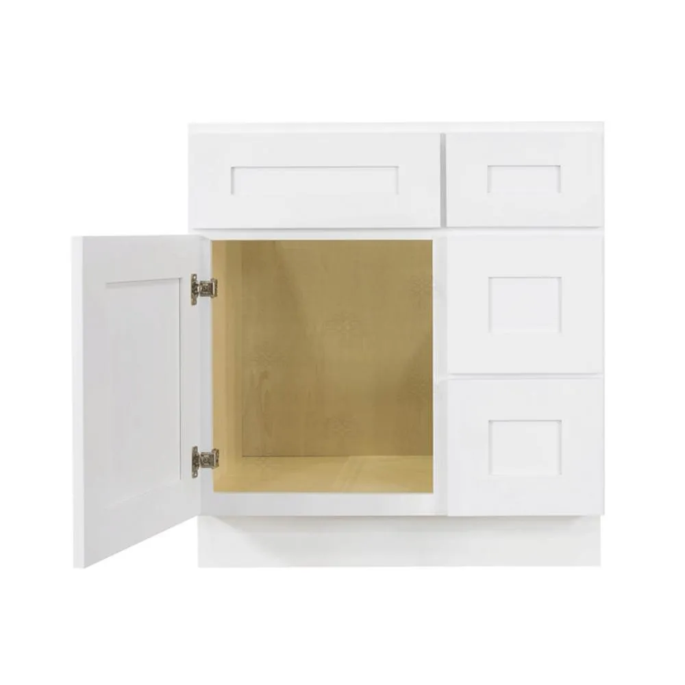 LIFEART CABINETRY Lancaster Shaker Assembled 30 in. W x 21 in. D x 32.5 in. H Bath Vanity Sink Base Cabinet with 2 Right Drawers in White, photo 2 of 22