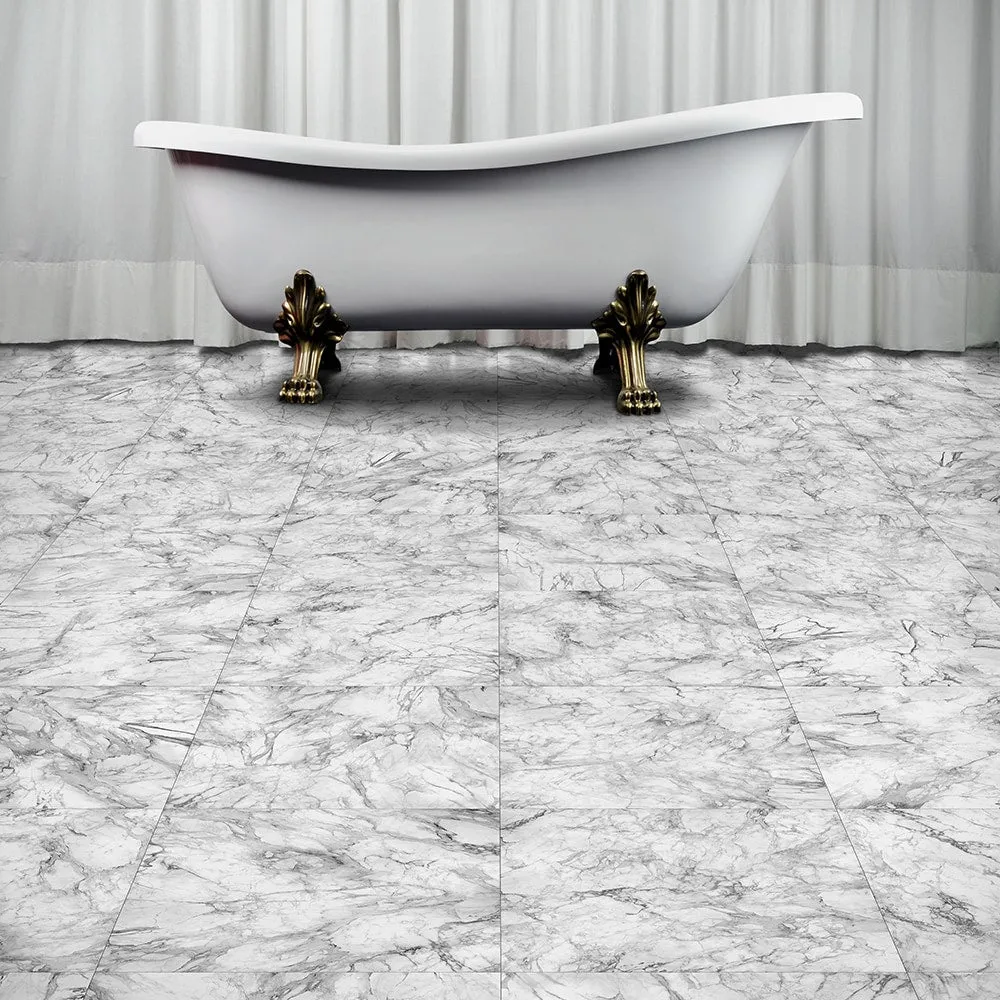 Perfection Floor Tile White Marble/Satin 0.05-mil x 20-in W Click Lock Marble look Luxury Vinyl Tile Flooring ( 16.7-sq ft Carton ), photo 3 of 5