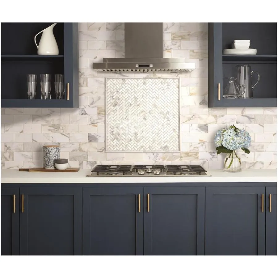 American Olean Genuine Stone Calacatta Gold Honed Marble Pencil Liner Tile, 1/2-in x 12-in, photo 2 of 11