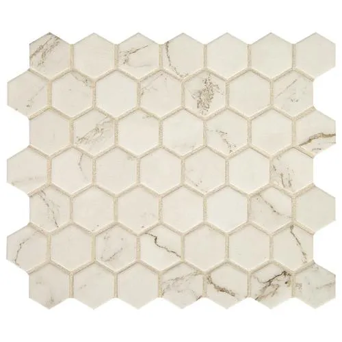 American Olean Marble Manor Calacatta 10-in x 12-in Matte Ceramic Hexagon Marble-Look Floor and Wall Tile (Mesh-Mounted Mosaic), photo 2 of 10