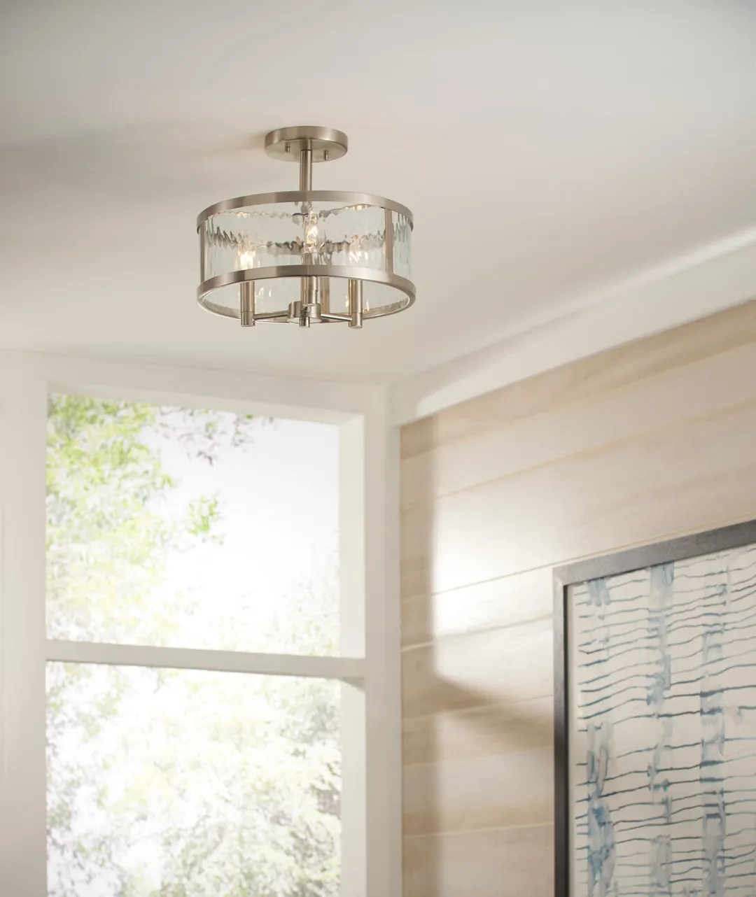 Kichler Marita 13-in Brushed Nickel Coastal Incandescent Semi-Flush Mount Light, photo 7 of 14