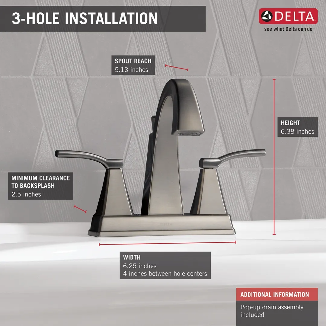 Delta Flynn Brushed Nickel 2-Handle 4-in Centerset WaterSense Bathroom Sink Faucet with Drain, photo 7 of 8