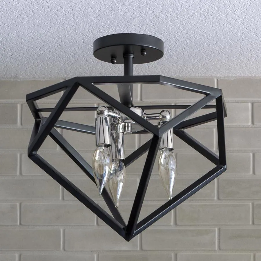 Decor Therapy 14-in Black/Chrome Modern/Contemporary Semi-flush Mount Light, photo 2 of 6
