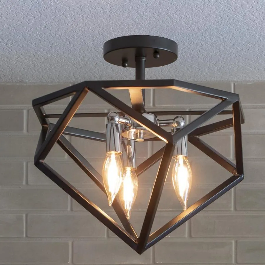 Decor Therapy 14-in Black/Chrome Modern/Contemporary Semi-flush Mount Light, photo 3 of 6