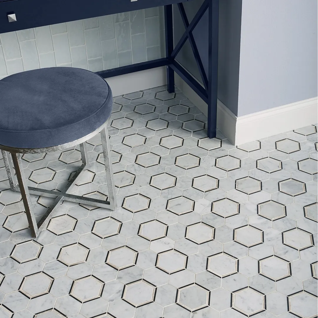 American Olean Genuine Stone Carrara 12-in x 15-in Polished Natural Marble Honeycomb Mosaic Floor and Wall Tile, photo 6 of 8