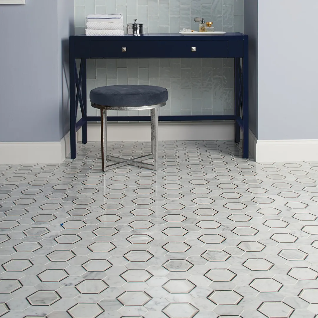 American Olean Genuine Stone Carrara 12-in x 15-in Polished Natural Marble Honeycomb Mosaic Floor and Wall Tile, photo 5 of 8