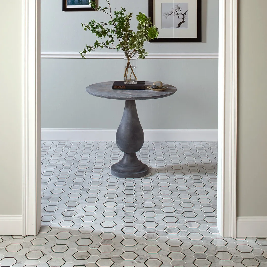 American Olean Genuine Stone Carrara 12-in x 15-in Polished Natural Marble Honeycomb Mosaic Floor and Wall Tile, photo 4 of 8