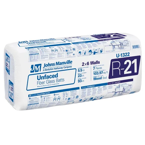 R-21 Unfaced Fiberglass Batt Insulation, 23 × 93 in, 103.97 sq ft