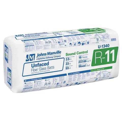 R-11 Unfaced Fiberglass Batt Insulation, 23 × 93 in