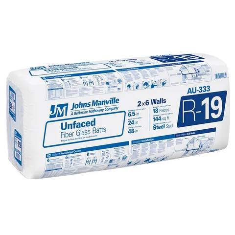 R-19 Unfaced Fiberglass Batt Insulation, 24 × 48 in, 144 sq ft