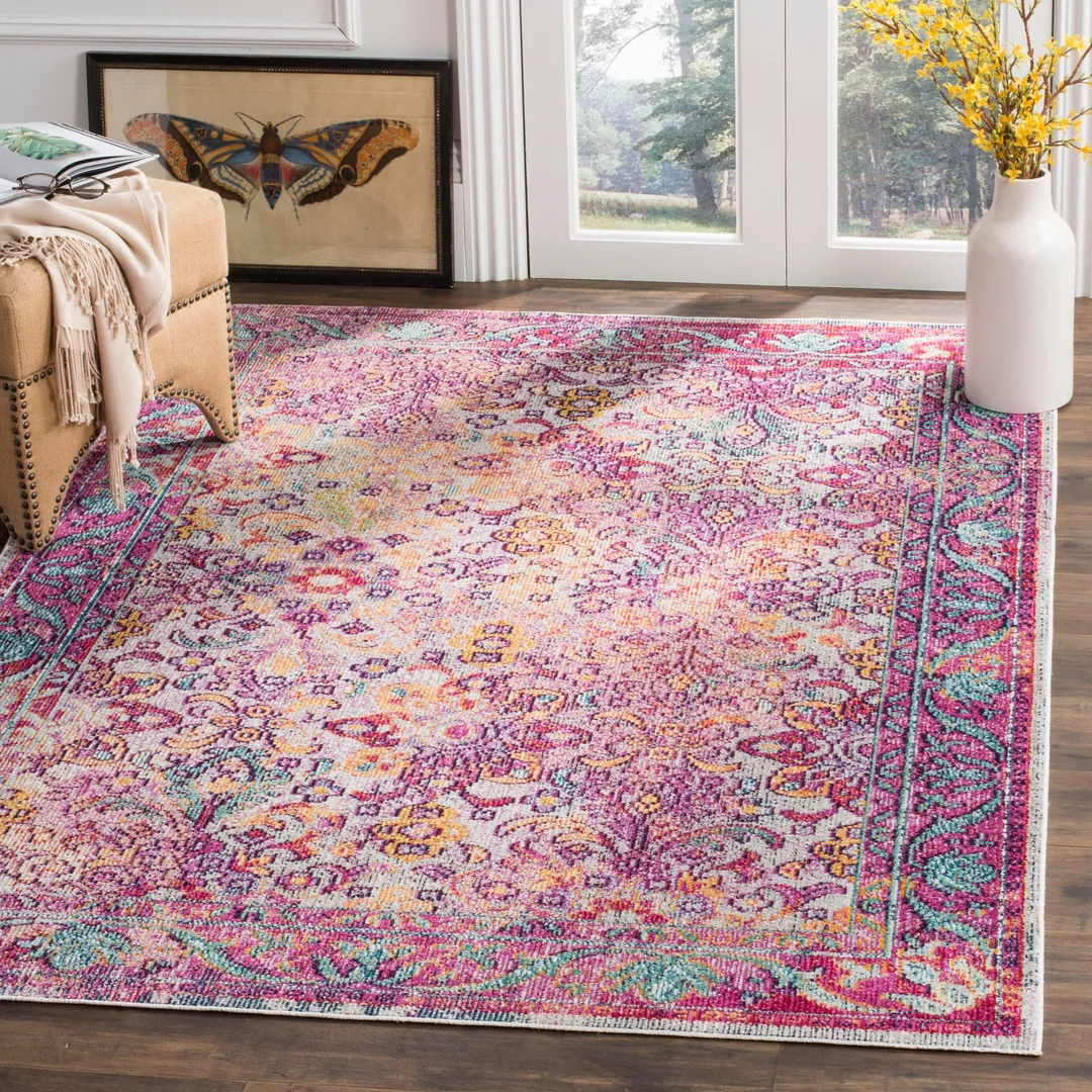 Safavieh Crystal Tristan 5 x 8 Light Blue/Fuchsia Indoor Floral/Botanical Oriental Area Rug, photo 2 of 5