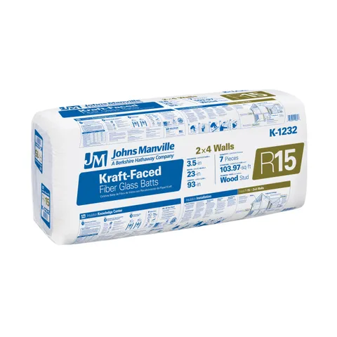 R-15 Kraft-Faced Fiberglass Batt Insulation, 103.97-sq ft Coverage