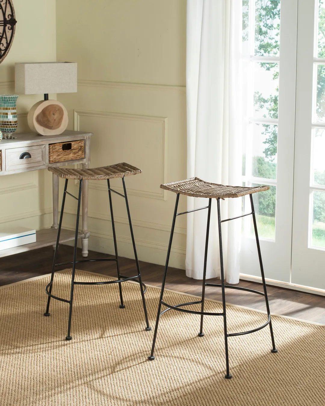 Safavieh Atara Gray 30-in Bar Height Rattan Bar Stools (Set of 2), photo 2 of 4