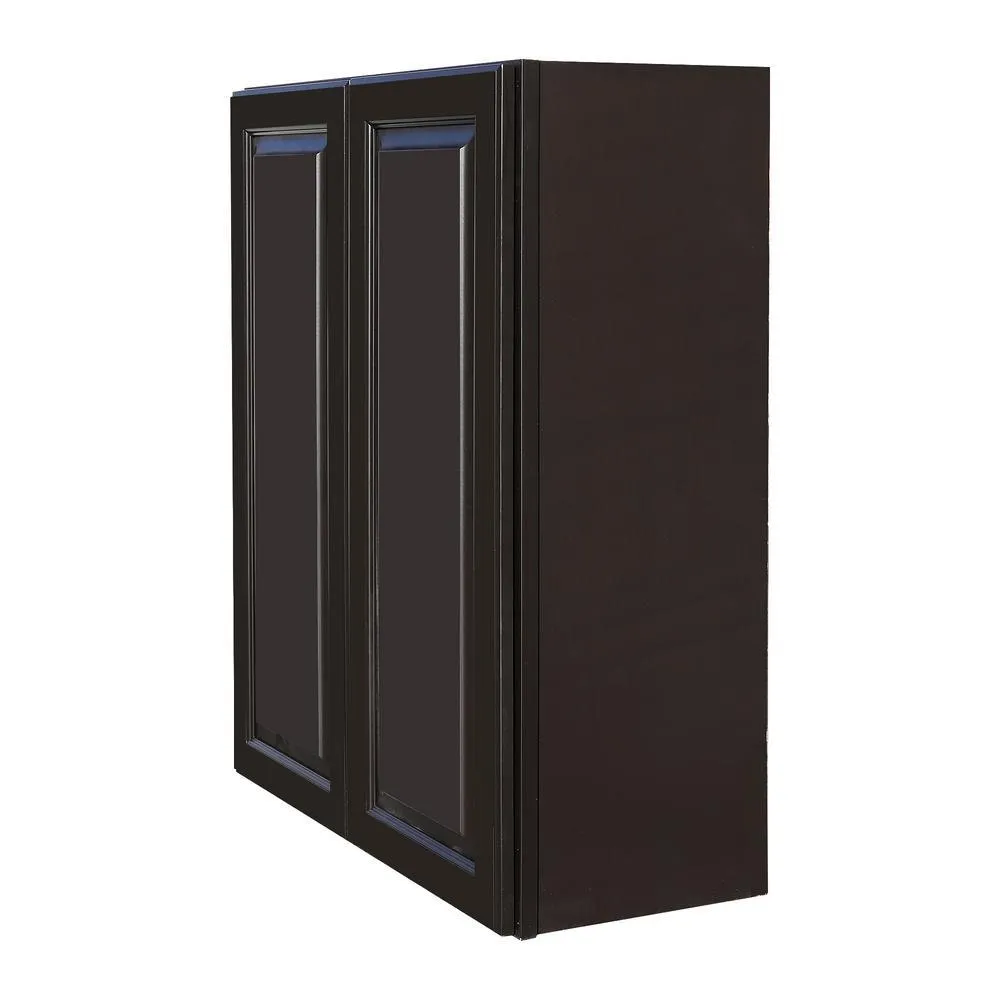 Newport Ready to Assemble 33x36x12 in. 2-Door Wall Cabinet with 2-Shelves in Dark Espresso, photo 2 of 4
