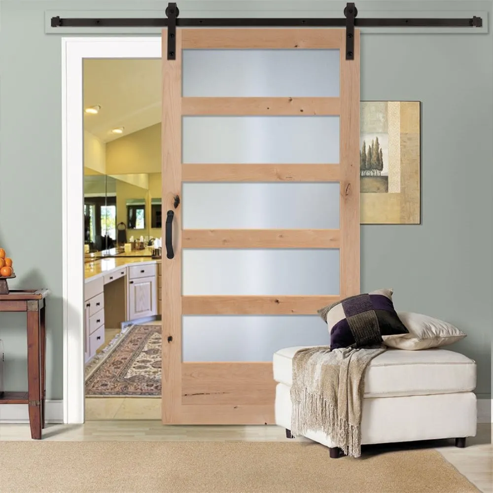 Masonite Traditional 42-in x 84-in Natural Unfinished Knotty Alder Wood Single Barn Door, photo 2 of 6