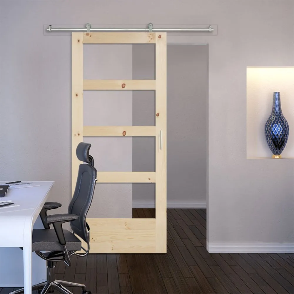 Masonite Traditional 36-in x 84-in Natural Unfinished Knotty Pine Wood Single Barn Door, photo 2 of 6