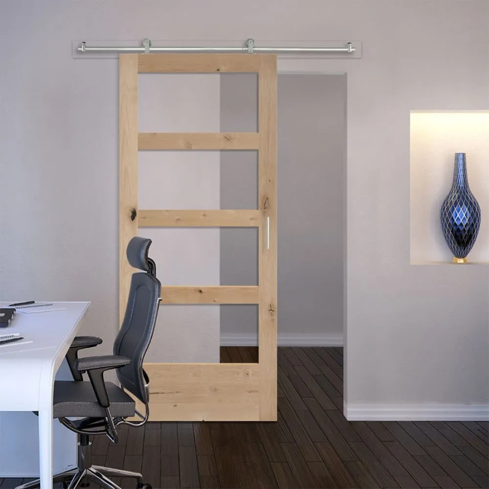 Masonite Traditional 36-in x 84-in Natural Unfinished Knotty Alder Wood Single Barn Door, photo 2 of 6