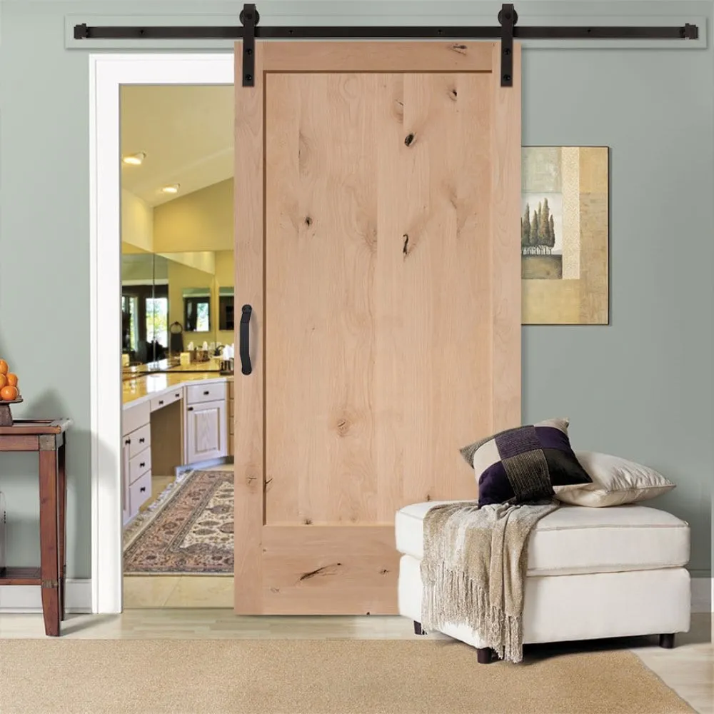 Masonite Traditional 36-in x 84-in Natural 1-Panel Unfinished Knotty Alder Wood Single Barn Door, photo 2 of 5