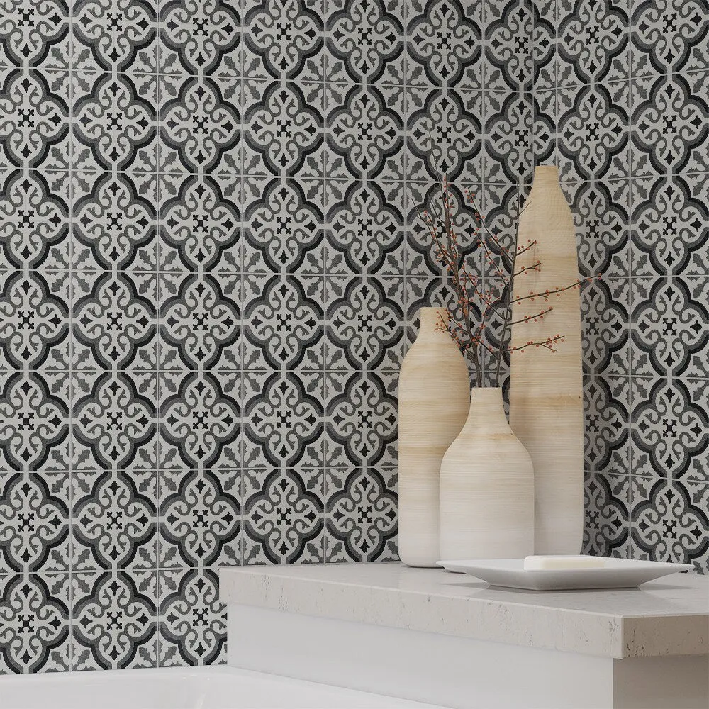 Elida Ceramica Lolita Deco Squares 6-in x 6-in Matte Porcelain Encaustic Floor & Wall Tile, photo 9 of 12