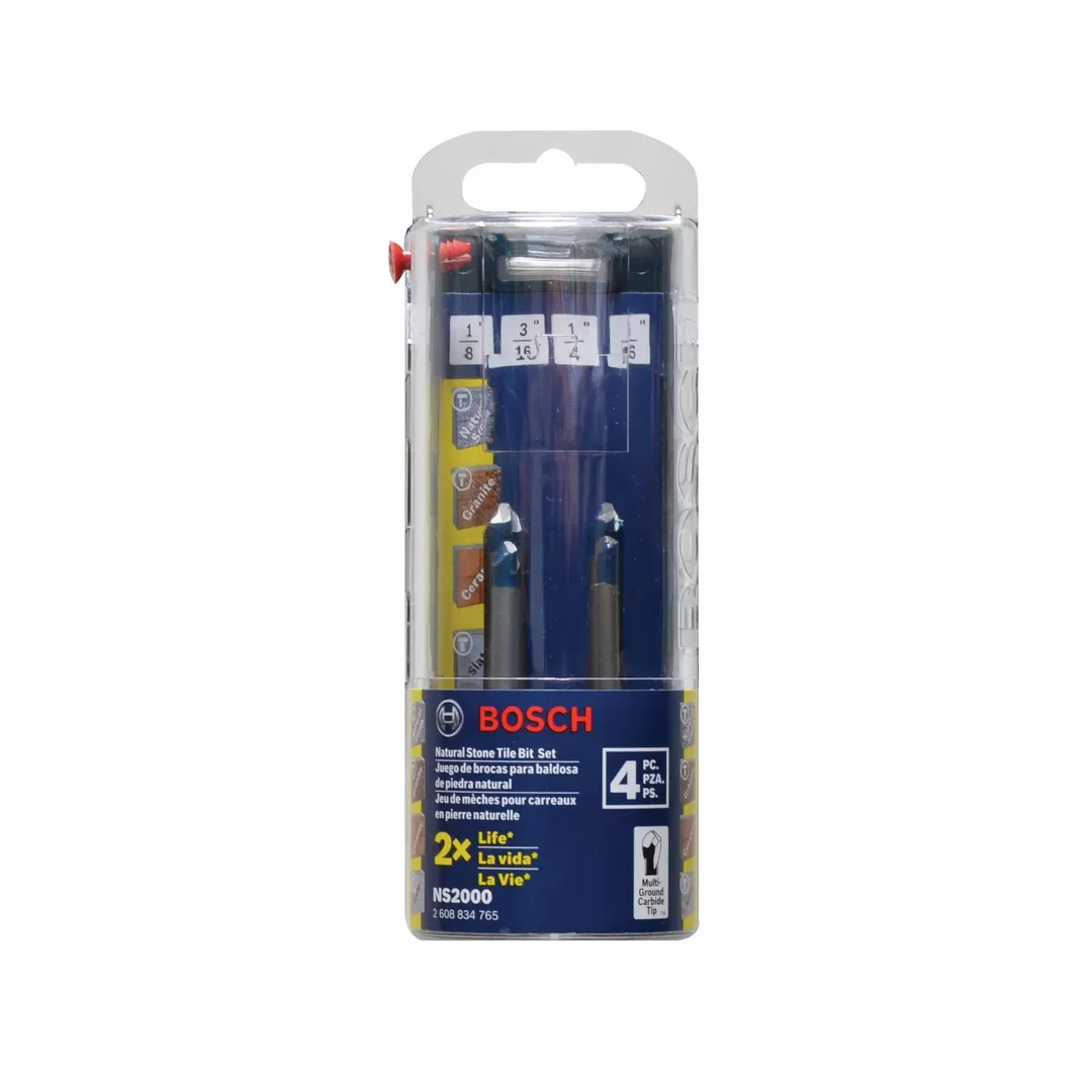 Bosch Natural Stone Tile 4-Piece High-Speed Steel Masonry Drill Bit Set for Rotary Drill, NS2000, photo 7 of 8