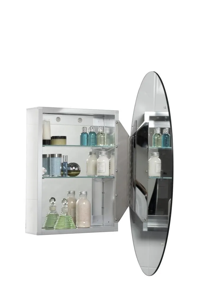 JACUZZI 21 in. x 31 in. Recessed or Surface-Mount Single-Door Oval Medicine Cabinet, Aluminum, photo 2 of 7