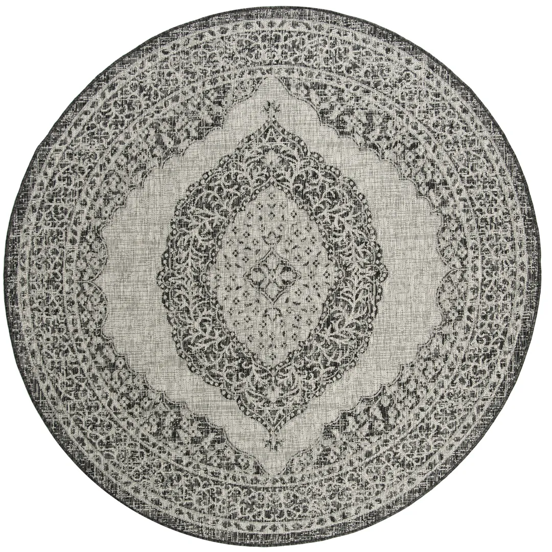 Safavieh Courtyard Napa 7 x 7 Light Gray/Black Round Indoor/Outdoor Floral/Botanical Coastal Area Rug, photo 2 of 5