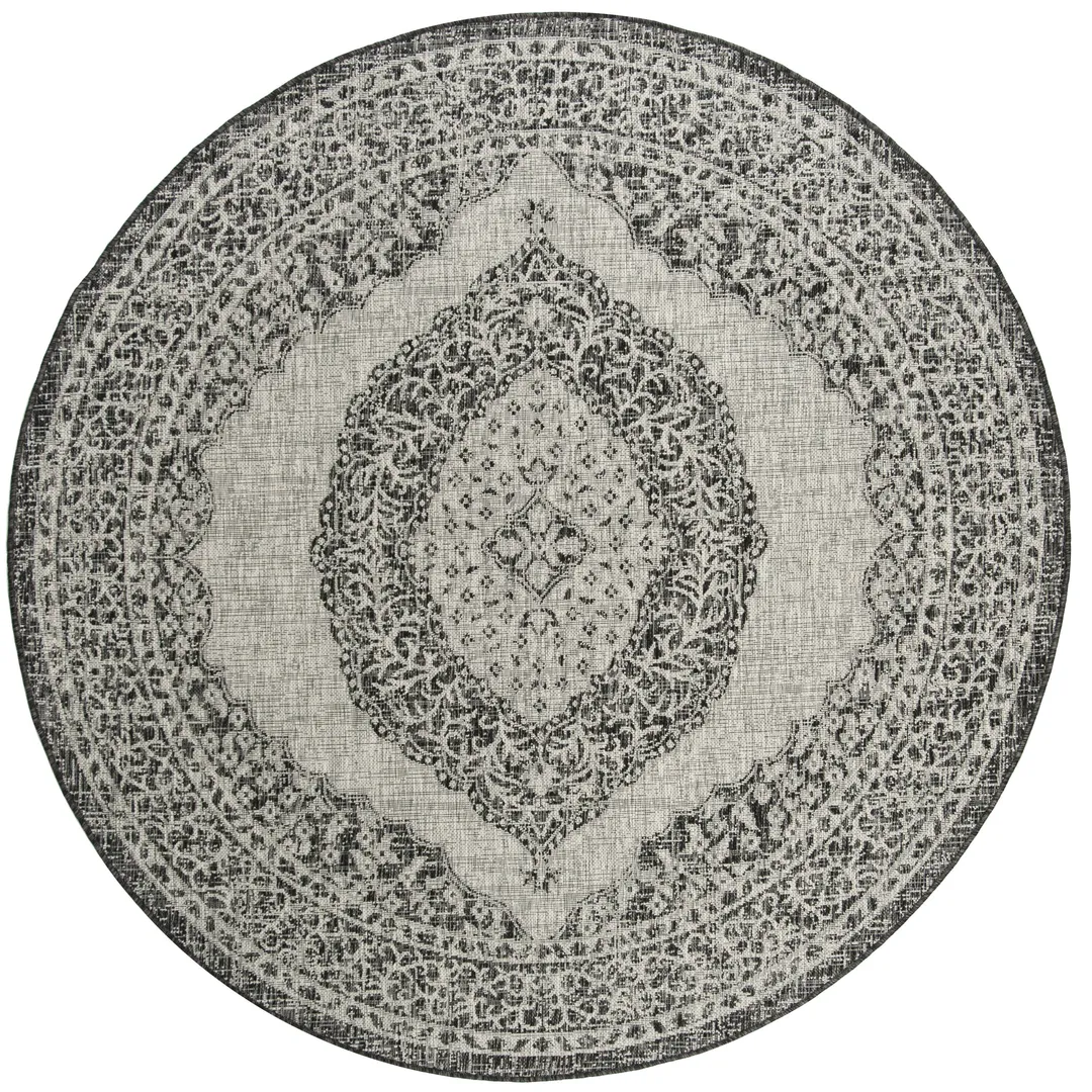 Safavieh Courtyard Napa 7 x 7 Light Gray/Black Round Indoor/Outdoor Floral/Botanical Coastal Area Rug, photo 2 of 5