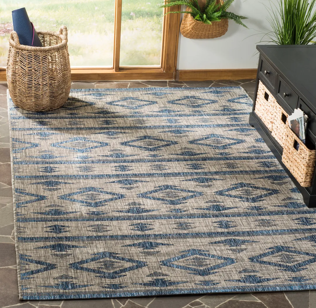 Safavieh Courtyard Tempe 8 x 11 Gray/Navy Indoor/Outdoor Abstract Coastal Area Rug, photo 2 of 5