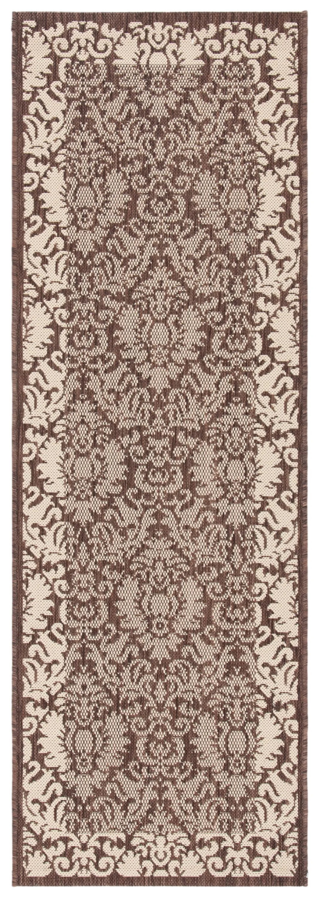 Safavieh Courtyard Nashua 2 ft 3 in x 12 ft Chocolate/Natural Indoor/Outdoor Damask Runner Rug, photo 2 of 6