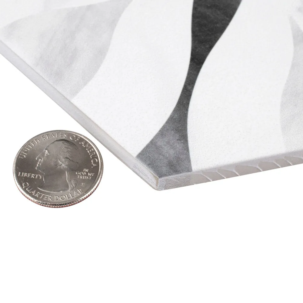 Merola Tile Classico Bardiglio Hexagon Flower 7 in. x 8 in. Porcelain Floor and Wall Tile, photo 2 of 8