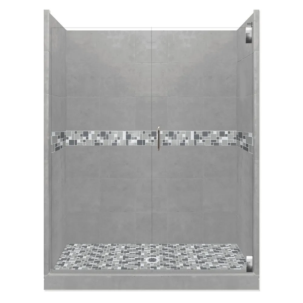 Del Mar Grand Hinged 36 in. x 54 in. x 80 in. Center Drain Alcove Shower Kit in Natural Buff and Satin Nickel Hardware, photo 15 of 16