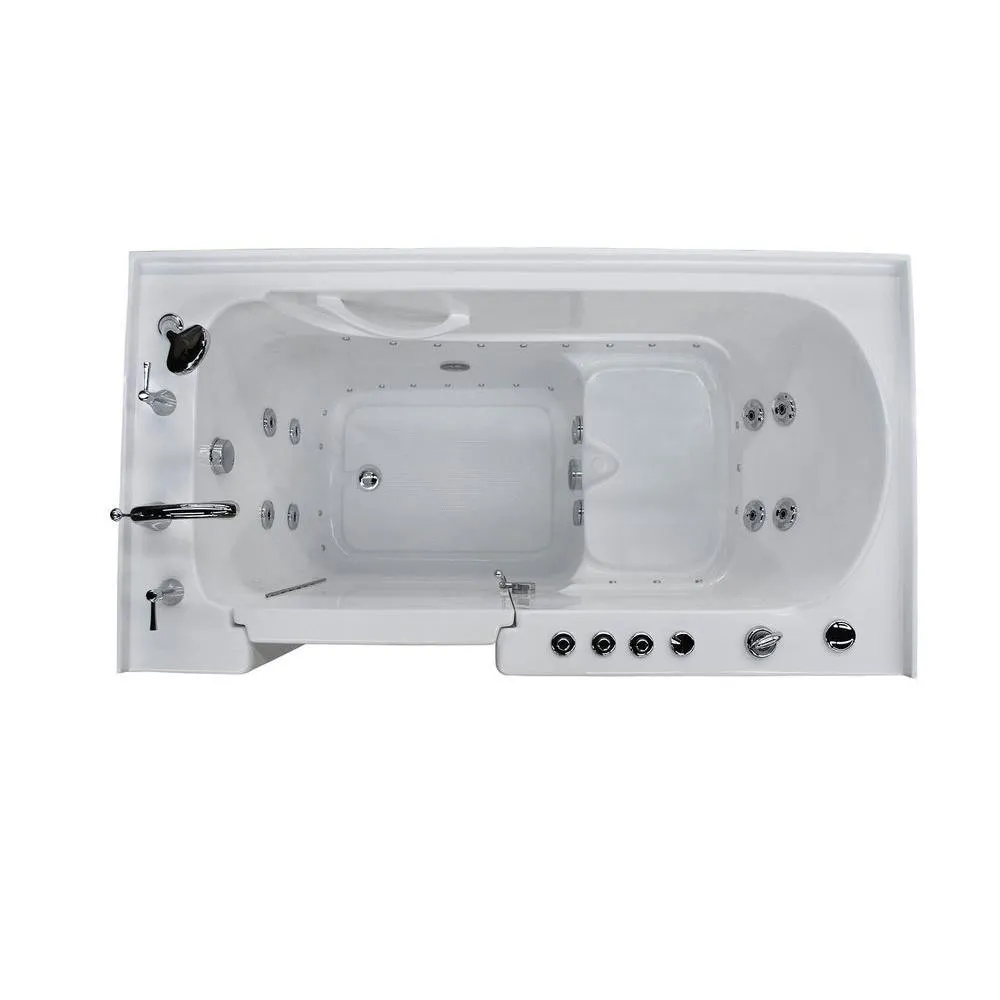 Universal Tubs Rampart 5 ft. Walk-in Whirlpool and Air Bathtub with 6 in. Tile Easy Up Adhesive Wall Surround in White, photo 9 of 21