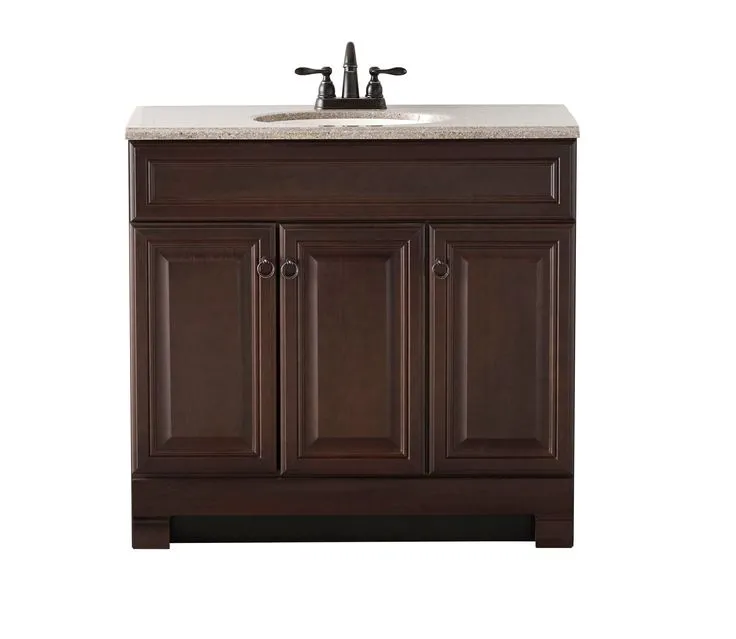 Style Selections Gladmere 36.5-in Java Single Sink Bathroom Vanity with Nutmeg Solid Surface Top, photo 8 of 8