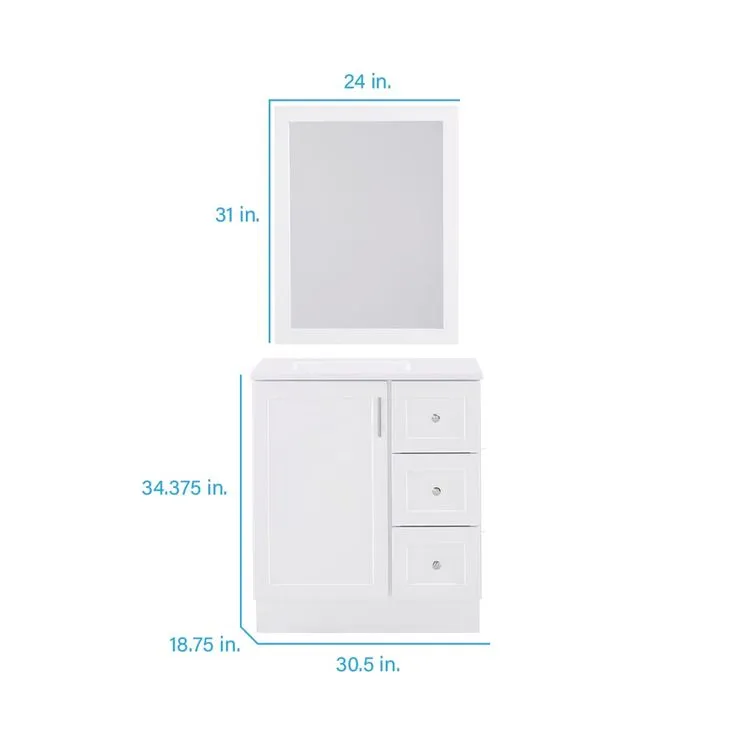 Style Selections Davies 30-in White Single Sink Bathroom Vanity with White Cultured Marble Top (Mirror Included), photo 3 of 8