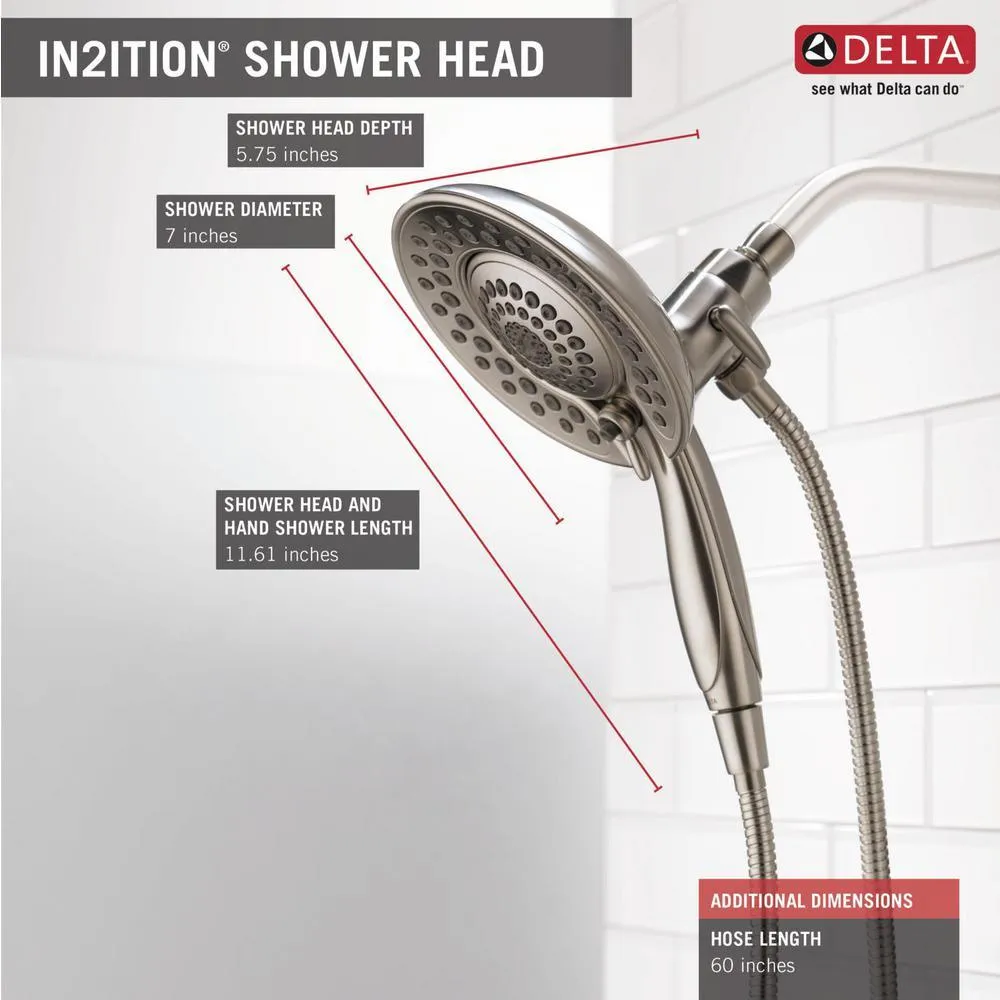 In2ition Two-in-One 5-Spray 6.8 in. Dual Wall Mount Fixed and Handheld Shower Head in Stainless, photo 3 of 10